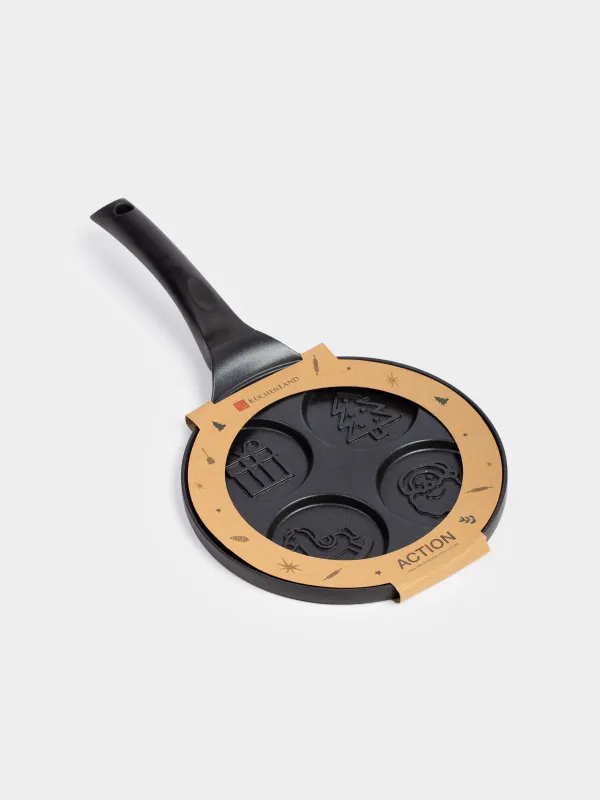 Сковорода для яиц и оладий, 21 см, 4 отд, с покрытием, алюминий, черная, Новогодние атрибуты, Action, image-7