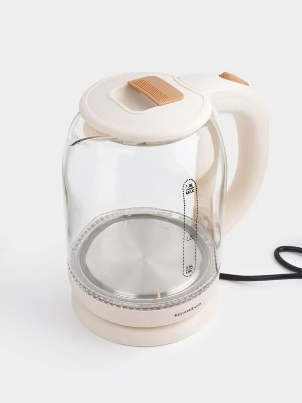 Чайник электрический, 1,8 л, 1500 Вт, стекло Б/пластик, с подсветкой, бежевый, Choice, image-1