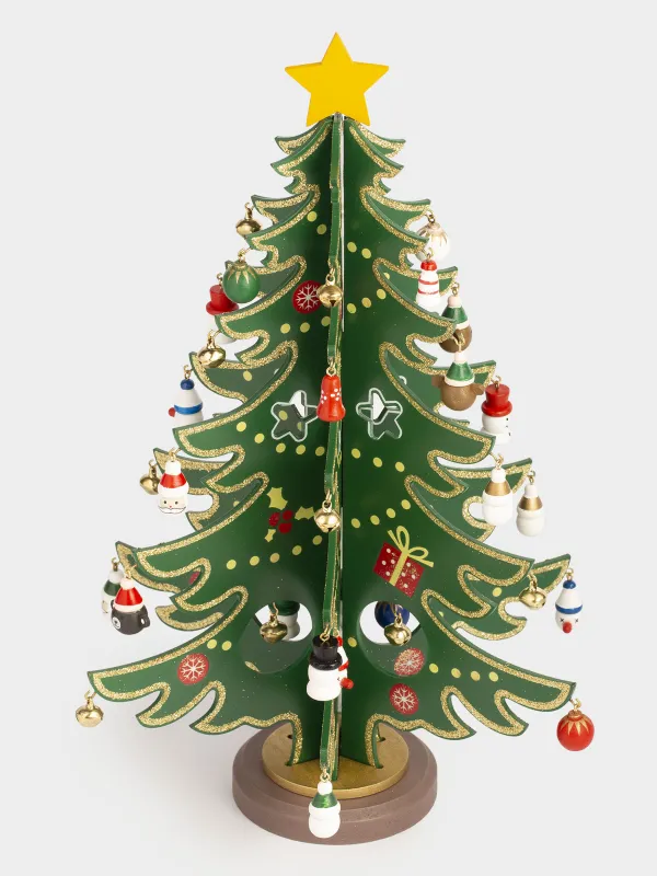 Статуэтка, 36 см, с подвесками, МДФ, зеленая, Ель с игрушками, Christmas style, image-1