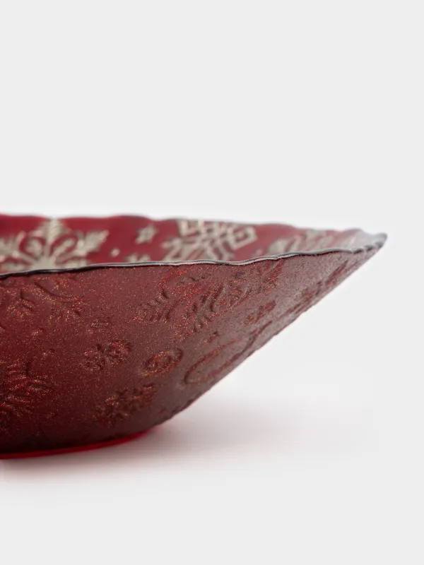 Ваза для фруктов, 30х6 см, стекло, красная, Снежинки, Brumal, image-3