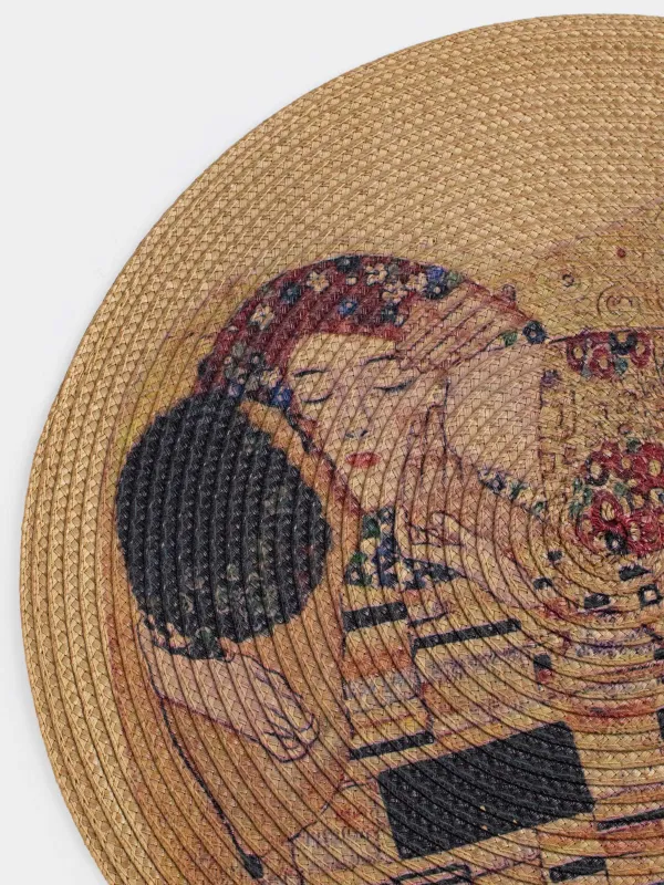 Салфетка под приборы, 38 см, полипропилен/ПЭТ, круглая, золотистая, Поцелуй, Климт, Circle print, image-2