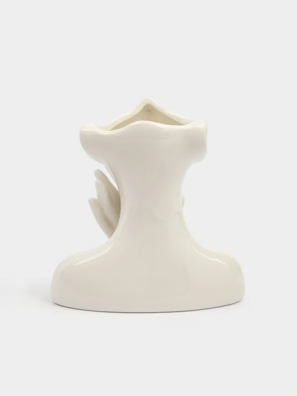 Подставка для косметических кистей, 12 см, фарфор P, белая, Руки на шее, Face, image-3