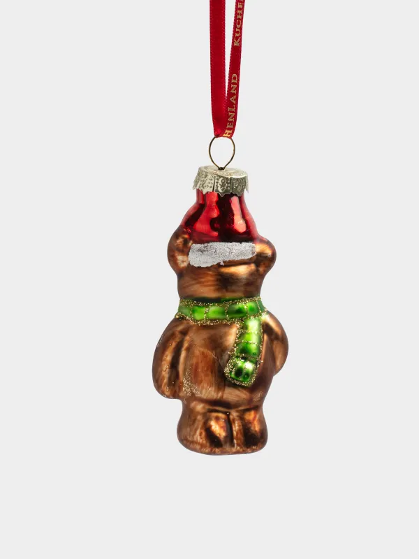 Игрушка елочная, 4х8 см, стекло, с блестками, коричневая, Мишка, Figure christmas, image-1