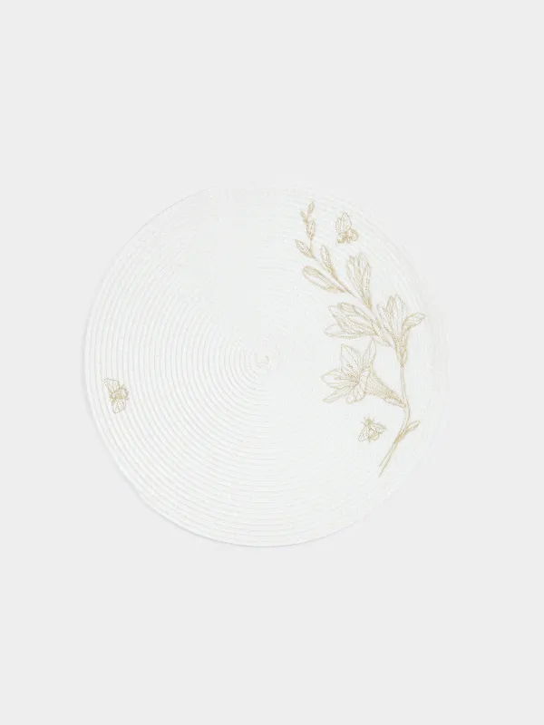 Салфетка под приборы, 38 см, Цветы и пчелы, Circle embroidery, image-0