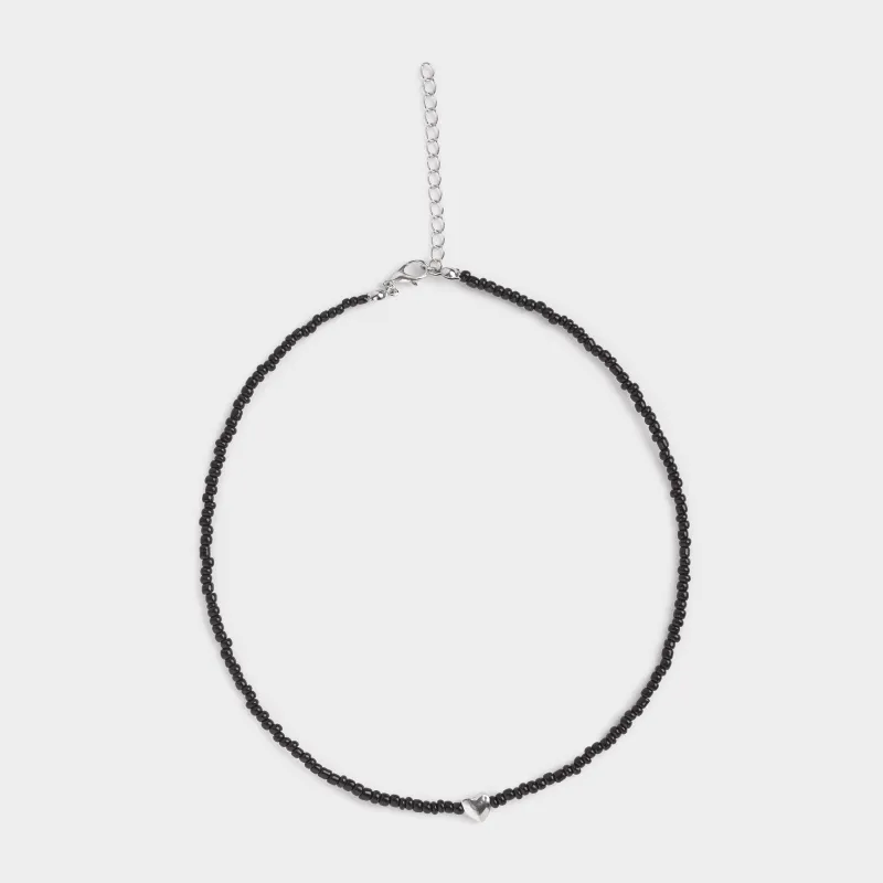 Цепочка, 44 см, с подвеской, стекло/металл, черная, Сердце, Jewelry black