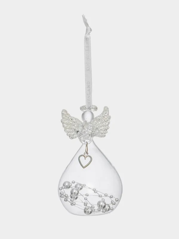 Игрушка елочная, 9 см, стекло, с блестками, серебристая, Ангел, Angel figurine, image-1