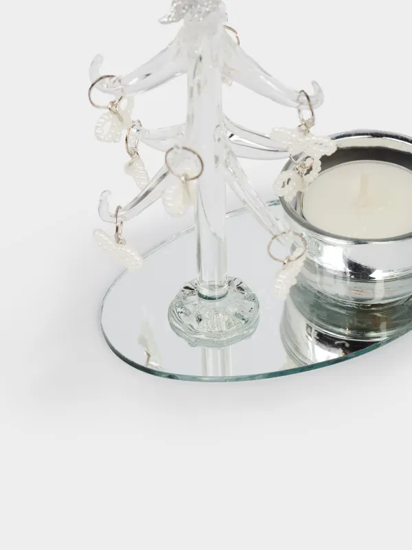 Статуэтка, 12 см, с подвесками, стекло, шампань, Ель с подсвечником, Christmas vitreous, image-4