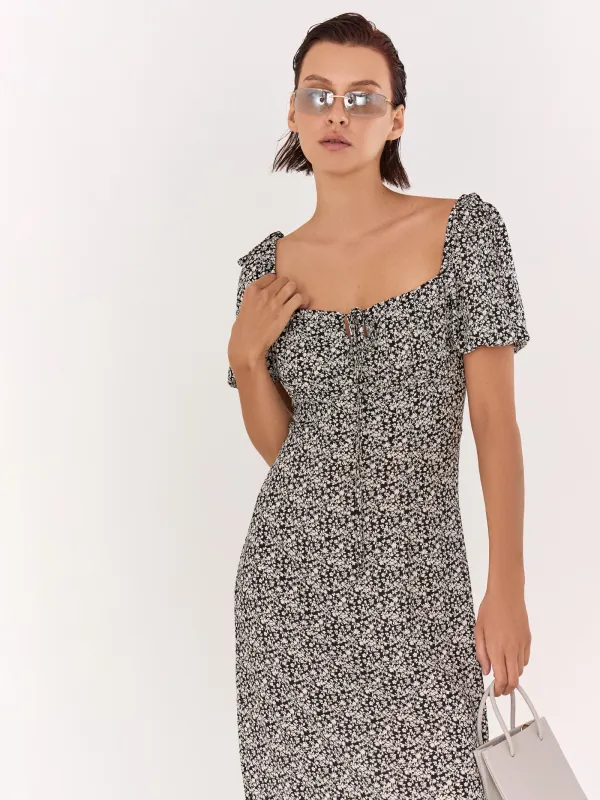 Платье миди с коротким рукавом, с разрезом, Drina, image-1