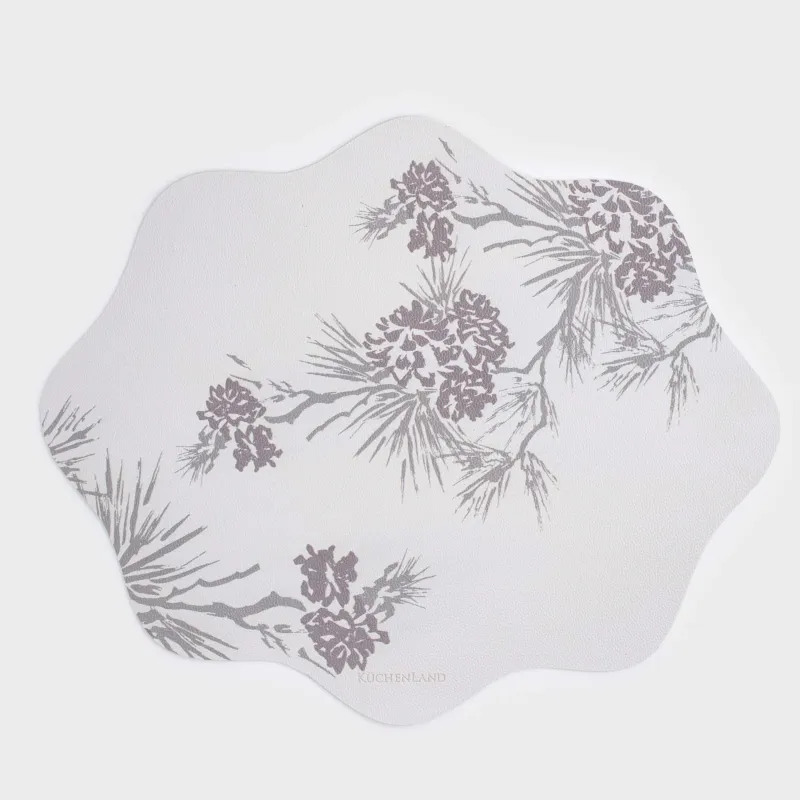 Салфетка под приборы, 37х45 см, ПВХ, фигурная, белая, Шишки на ветках, Rock print