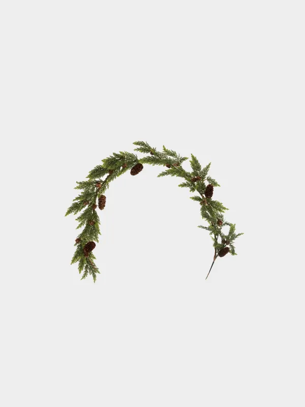 Ветка-гирлянда декоративная, 1,2 м, Хвоя с шишками, Conifer decor, image-0