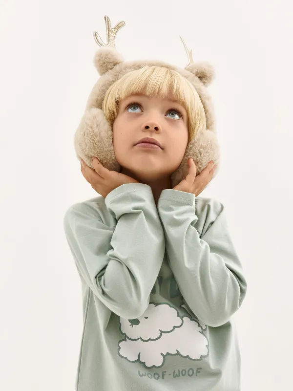 Наушники меховые, 30 см, искусственный мех/полиэстер, бежевые, Рожки, Deer toy, image-0