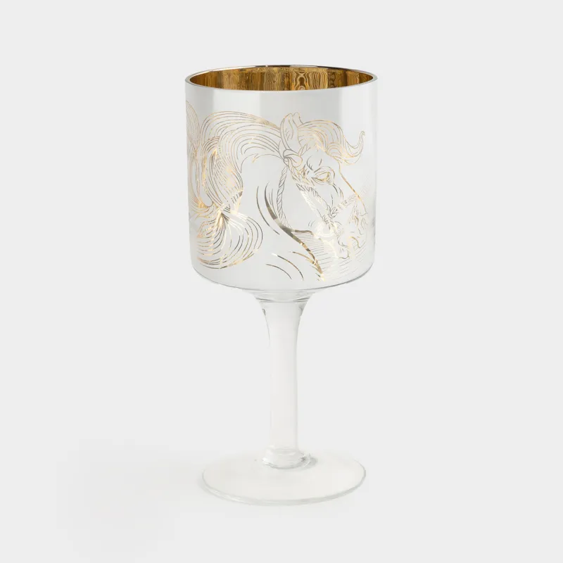 Подсвечник, 20 см, для чайной свечи, на ножке, стекло, золотистый, Лошадь, Horse gold