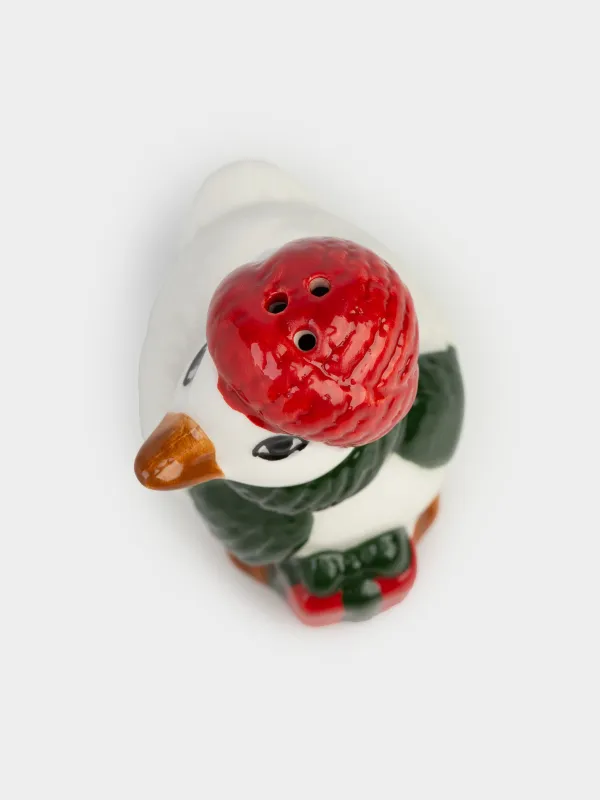 Емкость для соли или перца, 10 см, керамика, бело-зеленая, Гусь в шапке, Goose, image-4