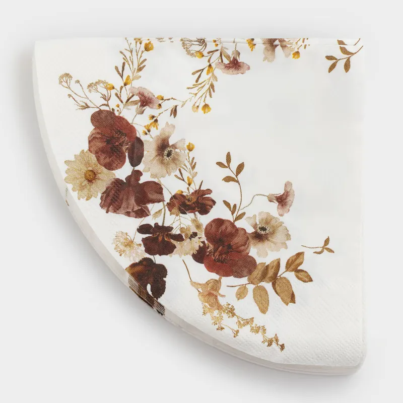 Салфетки бумажные, 33 см, 20 шт, круглые, белые, Осенние цветы, Flower garden