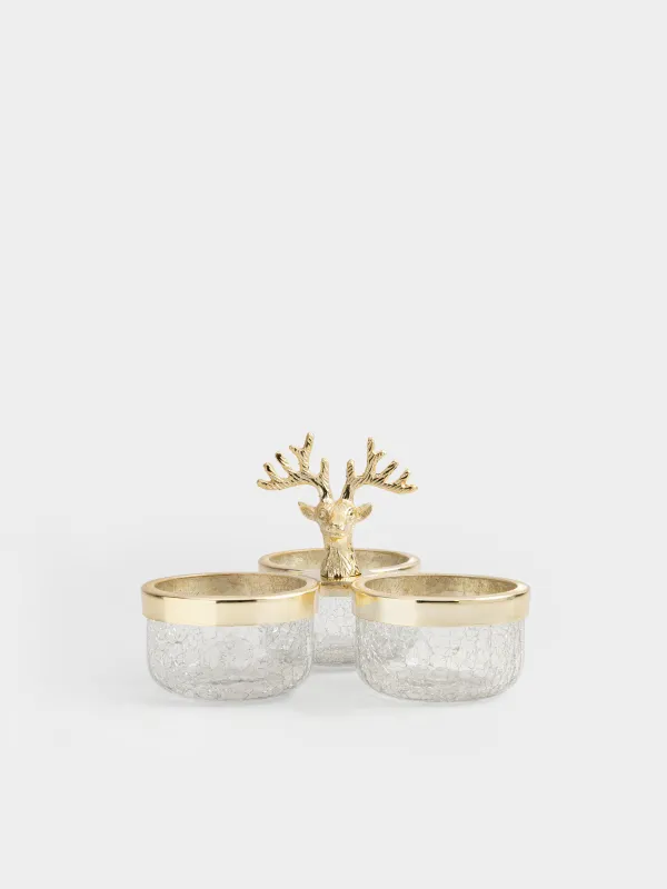 Менажница, с декором, 23х15 см, 3 отд, с ручкой, стекло/металл, золотистая, Олень, Arctic deer, image-0