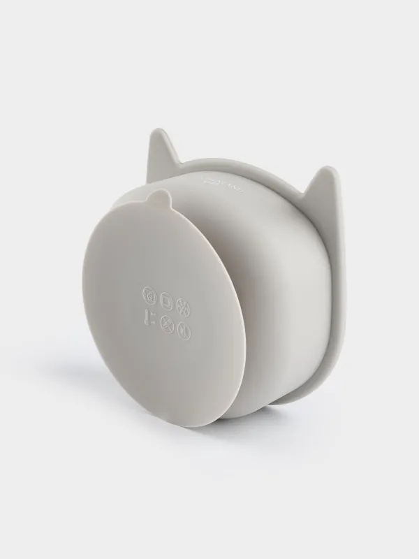 Тарелка суповая, детская, 13х5 см, на присоске, силикон, серая, Кот, Kiddy, image-4