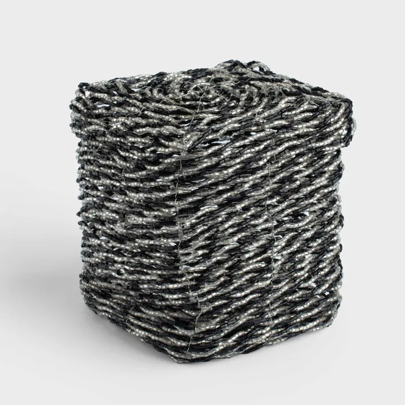 Шкатулка, 10х10 см, бисер, черно-серебристая, Shiny beads, image-1