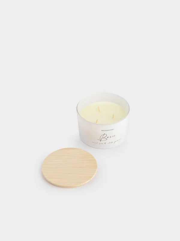 Свеча ароматическая, 13x9 см, три фитиля, в подсвечнике, с крышкой, стекло, Sweet Pea&White Jasmine, Basic, image-3