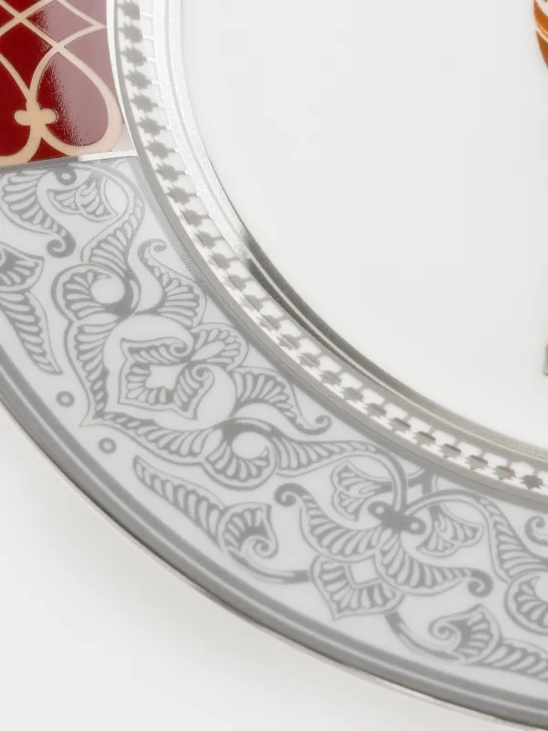 Тарелка закусочная, 21 см, фарфор F, бело-бордовая, с серебристым кантом, Лошадь, Breton horse, image-4