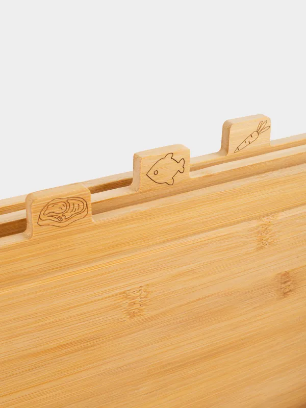 Доска разделочная, 28х22 см, 3 шт, в подставке, бамбук, прямоугольная, Bamboo, image-1