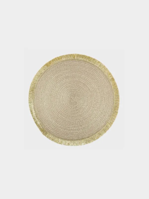 Салфетка под приборы, 38 см, с бахромой, полиэстер, круглая, золотистая, Rotary shine, image-0