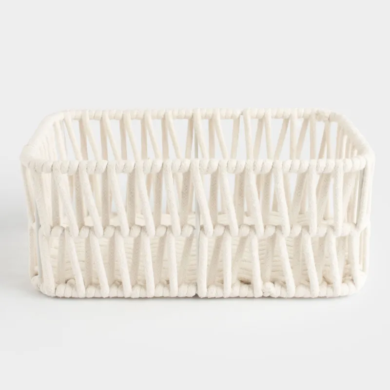 Корзина для хранения, 34х24х14 см, хлопок/металл, прямоугольная, молочная, Плетение, Cosy, image-0