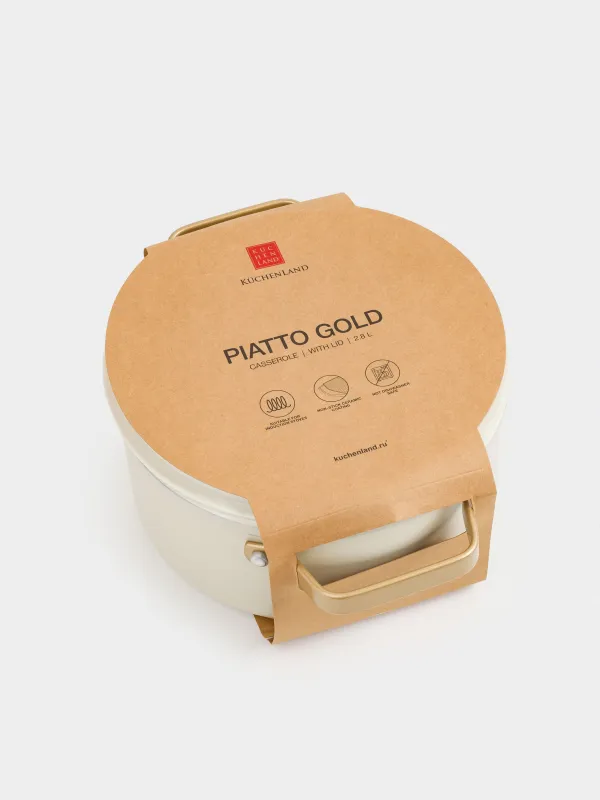 Кастрюля, 20 см, 2,8 л, с крышкой, с покрытием, алюминий, молочная, Piatto gold, image-6