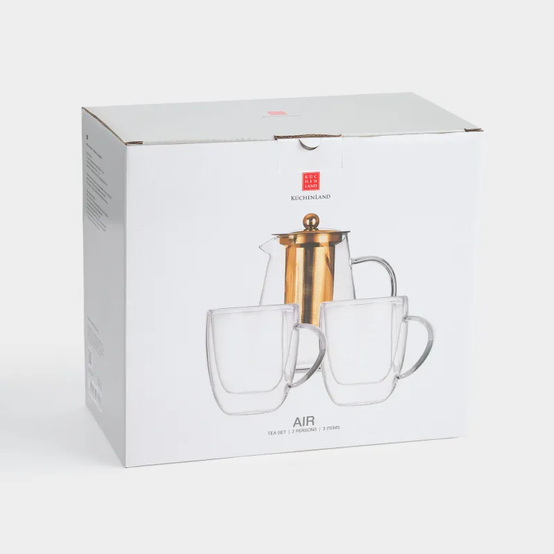 Набор чайный, 2 перс, 3 пр, стекло Б/сталь, золотистый, Air, image-6