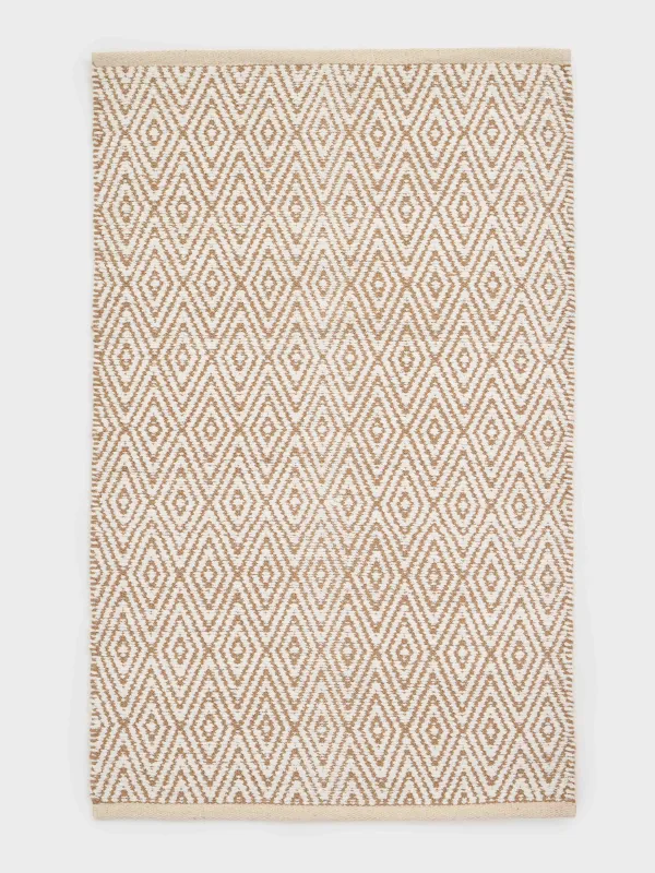 Коврик, 65x100 см, хлопок, бежево-коричневый, Ромбы с люрексом, Shiny threads, image-0