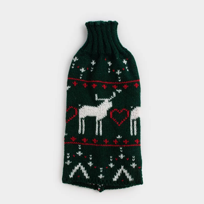 Чехол для бутылки, 26 см, декоративный, полиэстер, зеленый, Олень, Christmas bar