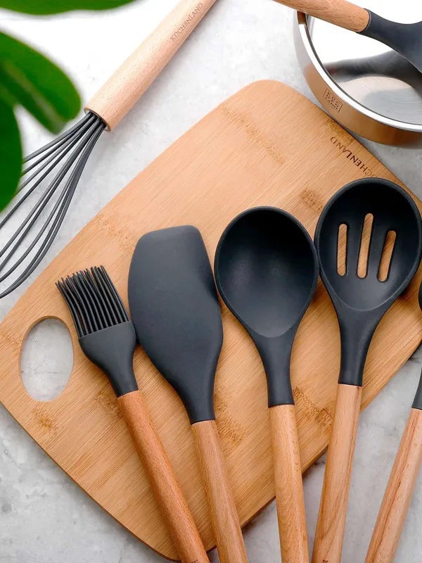 Ложка сервировочная, 31 см, силикон/дерево, серая, Weekend, image-5