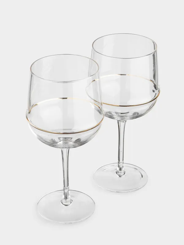 Бокал для вина, 520 мл, 2 шт, кристальное стекло, Золотистое кольцо, Rivello, image-2