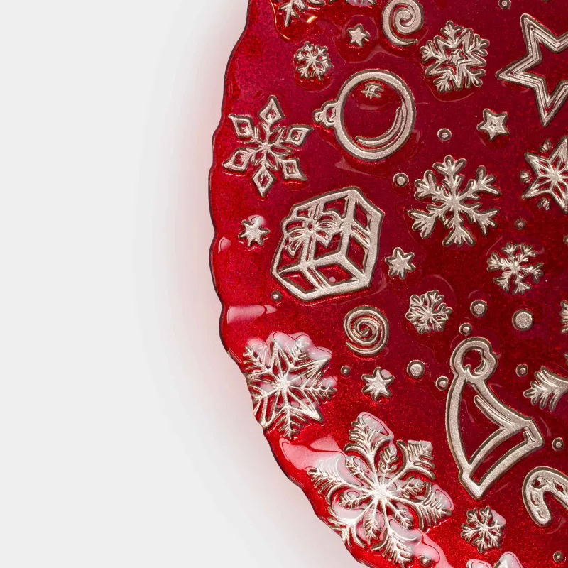 Блюдо, 33 см, стекло, красное, Снежинки, Brumal, image-3