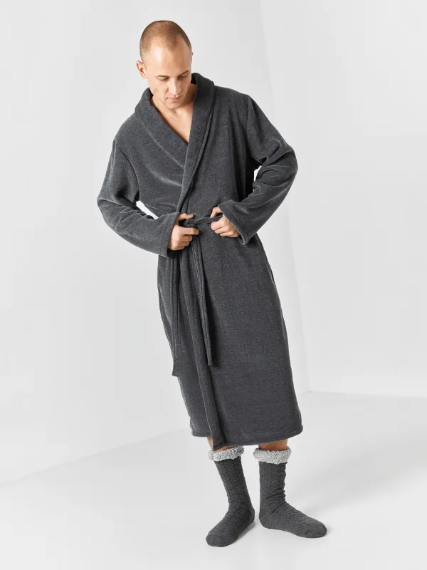 Носки мужские, домашние, акрил/шерпа, черные, Косы, Knitted soft, image-6