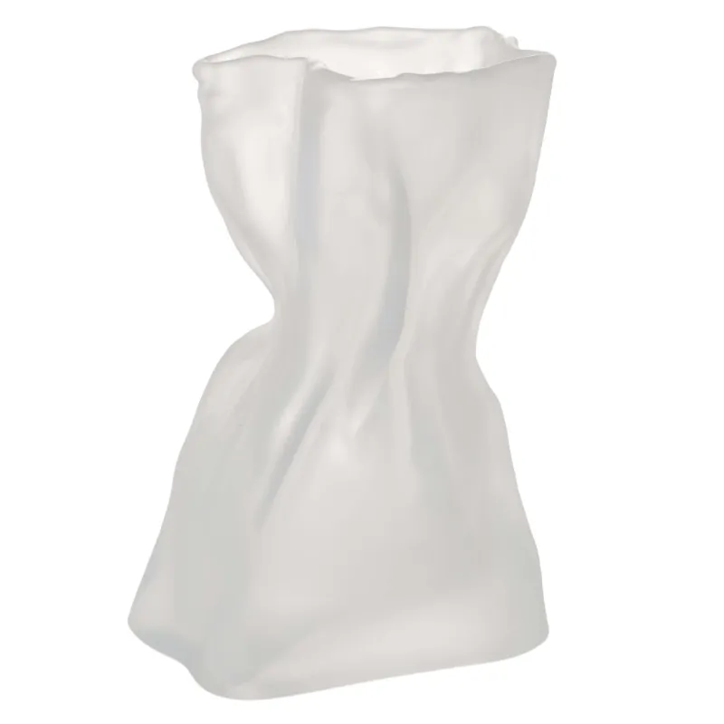 Ваза для цветов, 14 см, стекло, матовая белая, Мятый эффект, Crumple, image-1