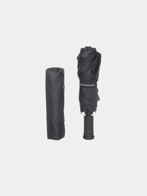 Зонт, 59/30 см, складной, автоматический, с фонариком, эпонж, черный, Ray light, image-4