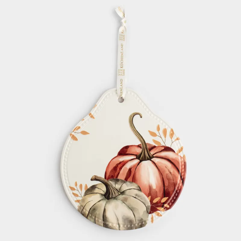 Подставка под горячее, 20х21 см, керамика/пробка, белая, Тыквы, Forest symphony