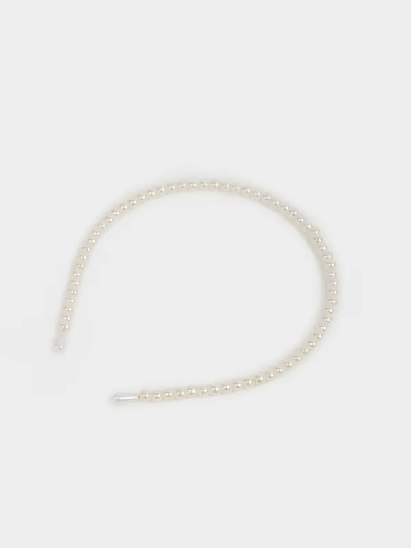 Ободок для волос, 13х14 см, пластик/металл, белый, Бусины, Pearl, image-2