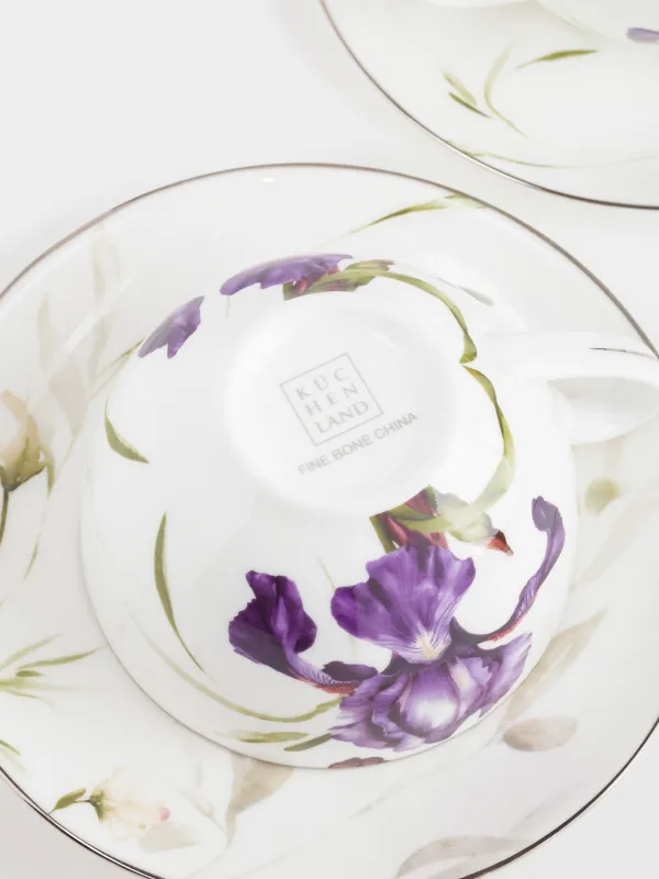 Пара чайная, 2 перс, 4 пр, 300 мл, фарфор F, с серебристым кантом, Ирис, Antarctica Flowers, image-3