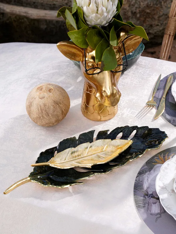Блюдо декоративное, 45х15 см, металл, зелено-золотистое, Тропический лист, Tropical, image-7