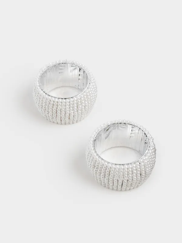 Кольцо для салфеток, 5 см, 2 шт, бисер, круглое, белое, Shiny beads, image-1