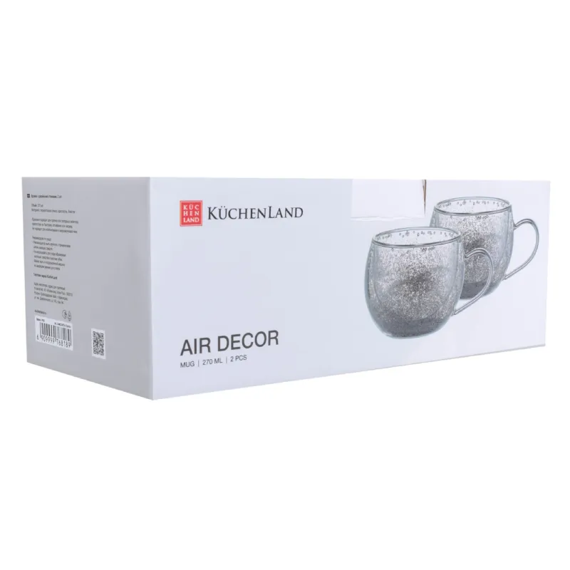 Кружка, 270 мл, 2 шт, стекло Б, с блестками и кристаллами, Air decor, image-2