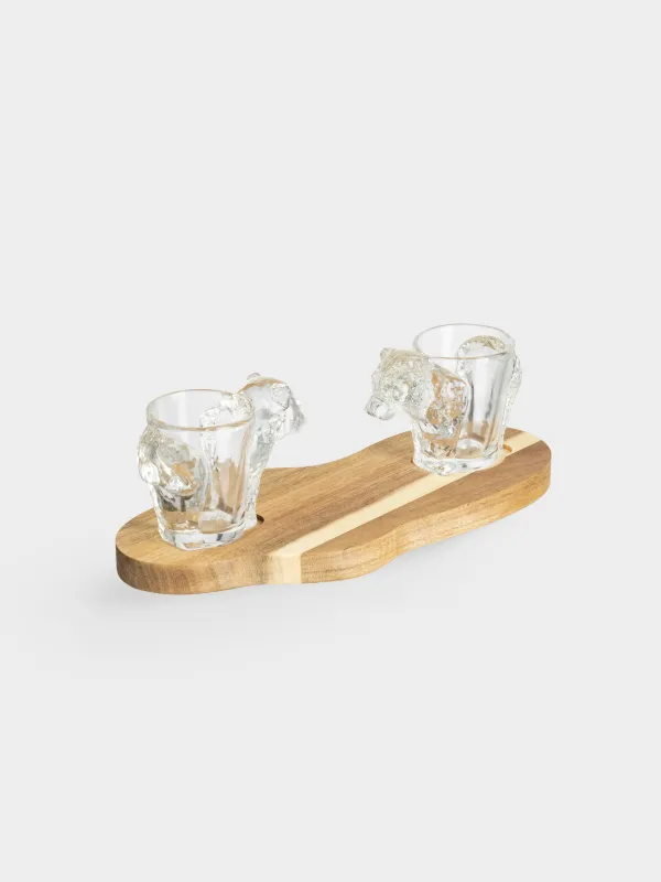 Стопка, 40 мл, 2 шт, на подставке, стекло/дерево, Медведь, Noble tree, image-1