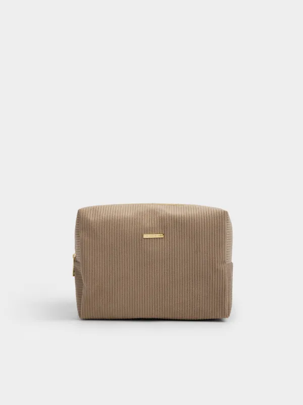 Косметичка, 25х18 см, в рубчик, бархат, бежевая, Moire, image-0