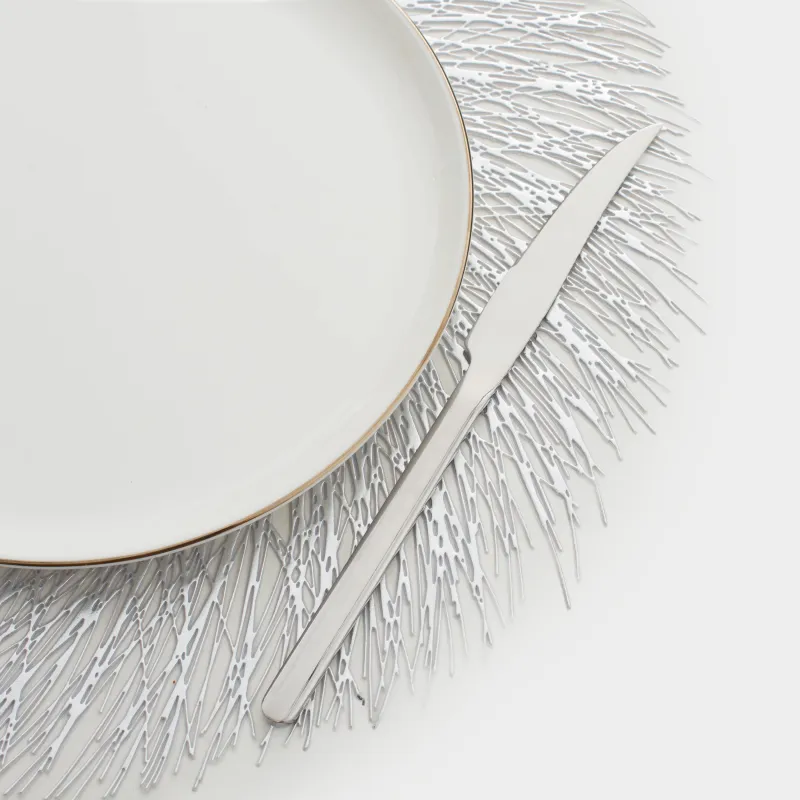 Салфетка под приборы, 38 см, ПВХ, круглая, серебристая, Azhur Grid, image-4