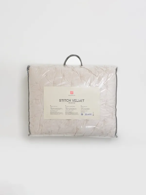 Покрывало, 220х240 см, стеганое, вельвет/микрофибра, молочное, Линии, Stitch velvet, image-7