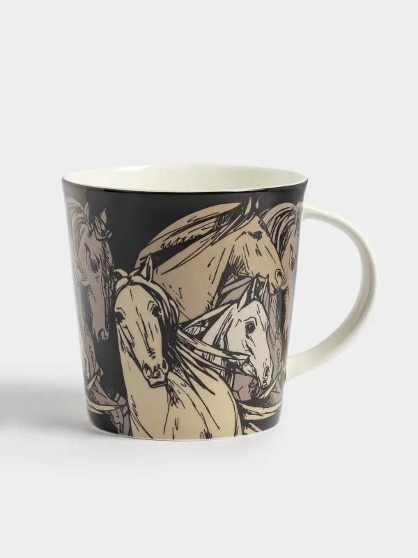 Кружка, 450 мл, фарфор F, черная, Кони, Horse, image-0