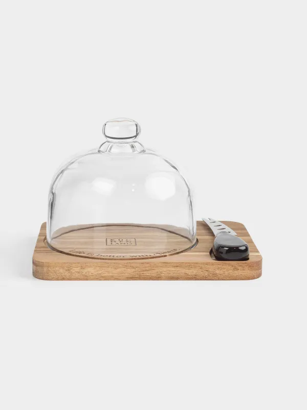 Набор для сыра, 3 пр, доска-блюдо/купол, сталь/дерево/стекло, Noble tree, image-2