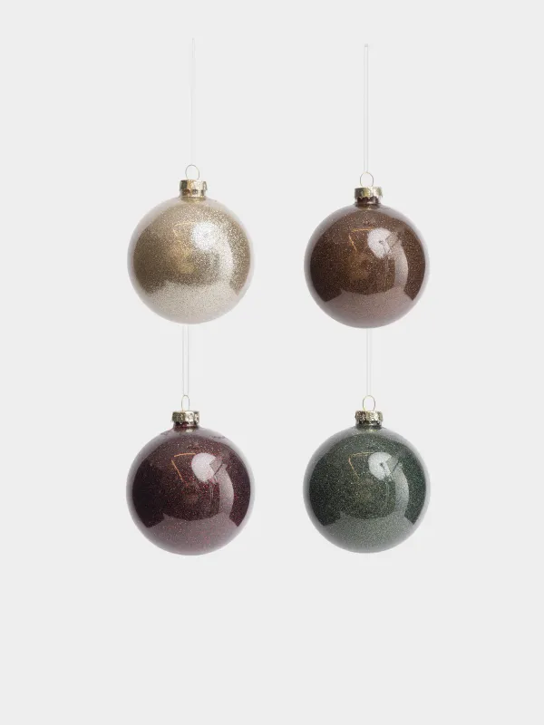 Набор елочных игрушек, 8 см, 4 шт, Шар с блестками, Ball sparkle, image-0