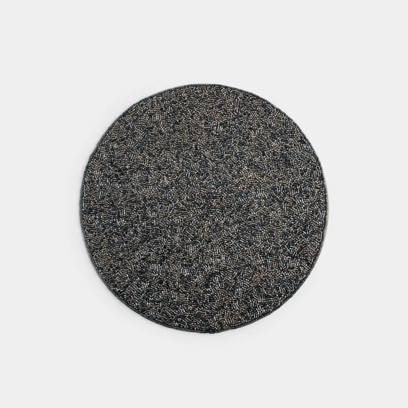 Салфетка под приборы, 36 см, бисер, круглая, синяя, Callie